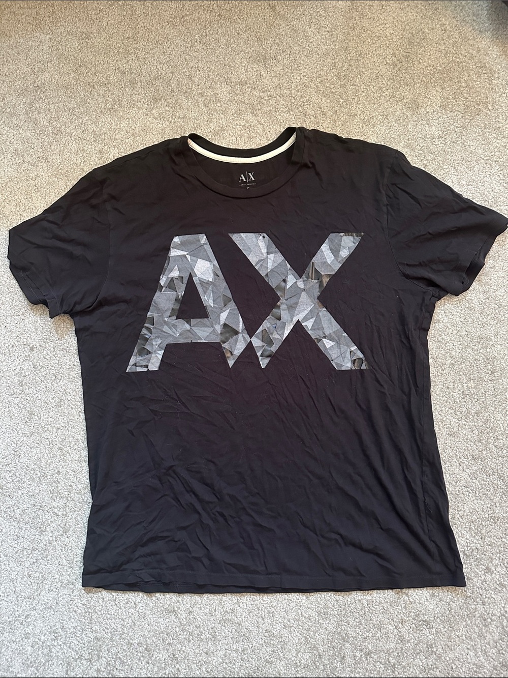 A/X Armani Exchange Black Short Sleeve Tee with Geometric Gray Logo